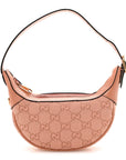 GG Supreme Monogram Textured Calfskin Web Mini Ophidia Half Moon Hobo Rose Pink