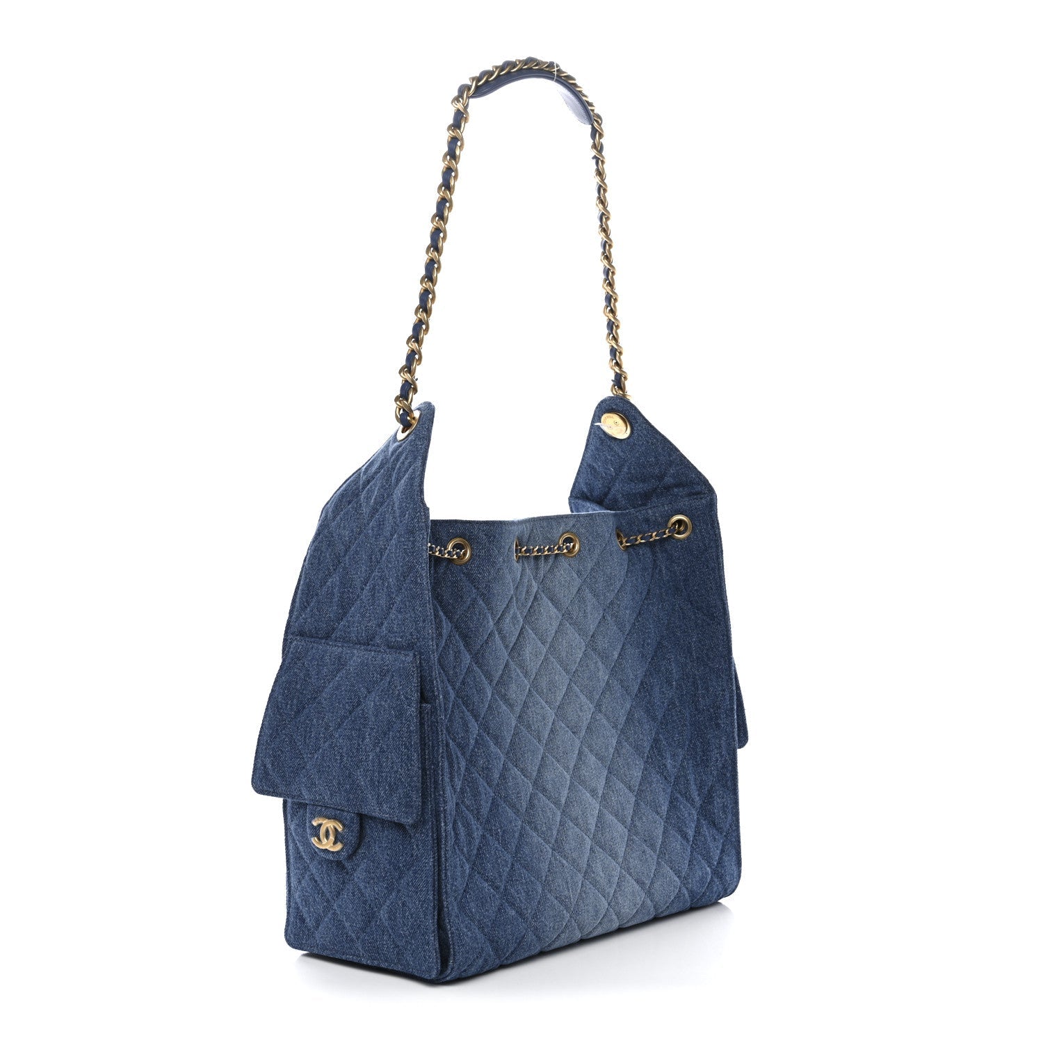 Washed Denim Quilted Medium CHNL 25 Handbag Blue