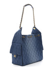 Washed Denim Quilted Medium CHNL 25 Handbag Blue