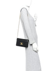 Shiny Calfskin Triomphe Margo Wallet on Chain Black