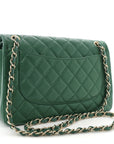 Metallic Caviar Quilted Jumbo Double Flap Green