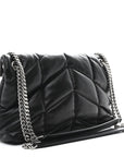 Lambskin Quilted Small Loulou Puffer Monogram Chain Satchel Black
