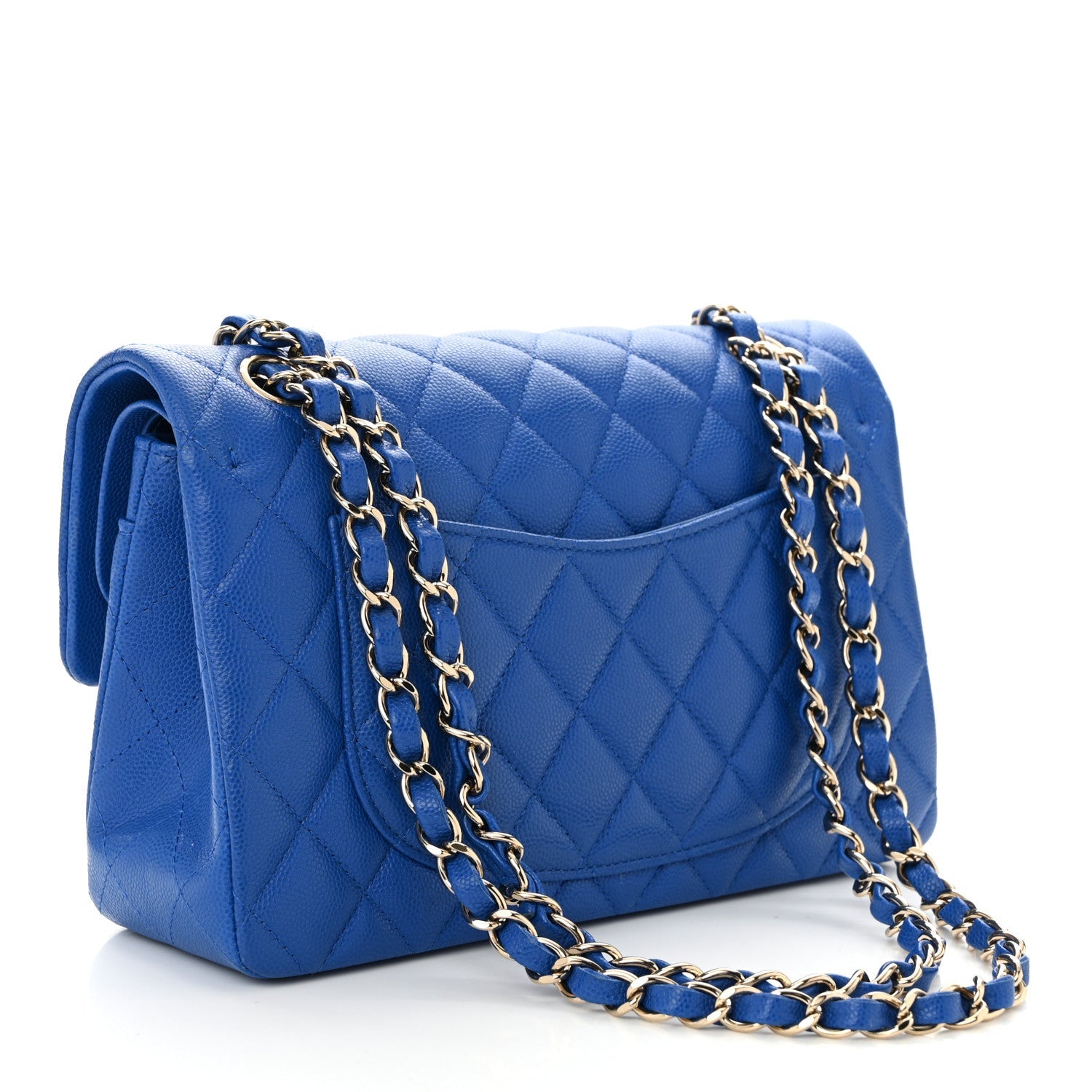Caviar Quilted Small Double Flap Blue