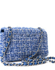Tweed Quilted Mini Rectangular Flap Blue White