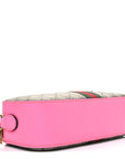 GG Supreme Monogram Textured Dollar Calfskin Web Ophidia Small Crossbody Bag Beige Ebony Fuchsia
