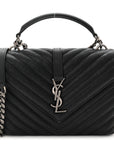 Sheepskin Matelasse Chevron Monogram Medium College Bag Black