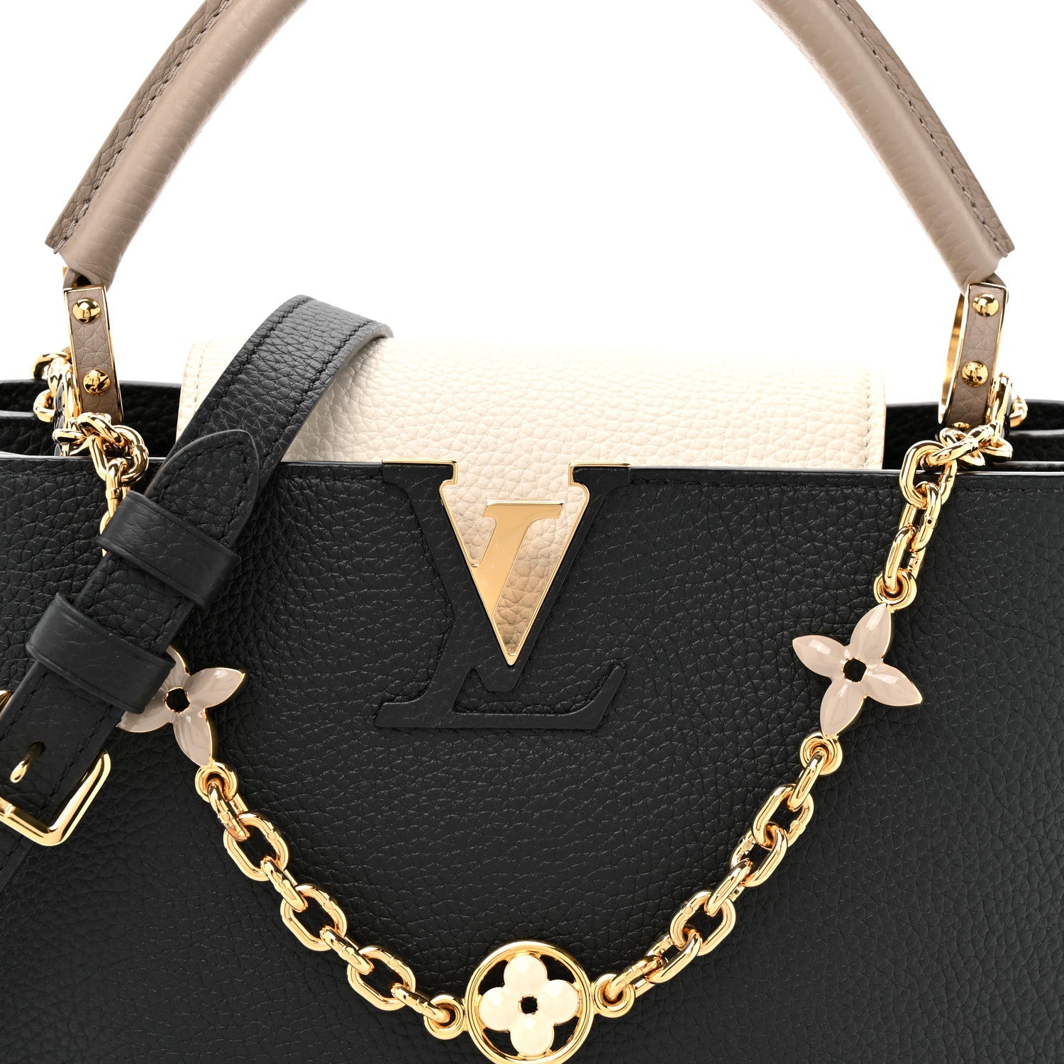 Taurillon Flower Chain Capucines MM  Black Galet Gray Pearly Cream