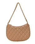 Shiny Crumpled Lambskin Quilted Trendy Chain Around Hobo Dark Beige