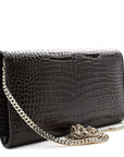 Calfskin Crocodile Embossed Emmie Clutch Bag Chocolate