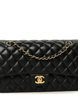 Lambskin Quilted Medium Double Flap Black