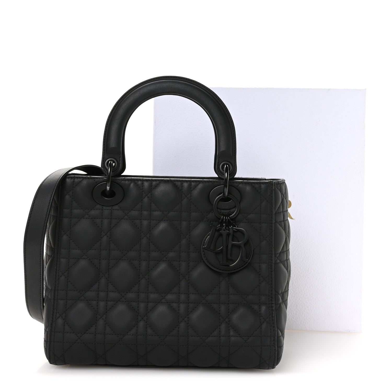Ultra Matte Calfskin Cannage Medium Lady D1OR Black