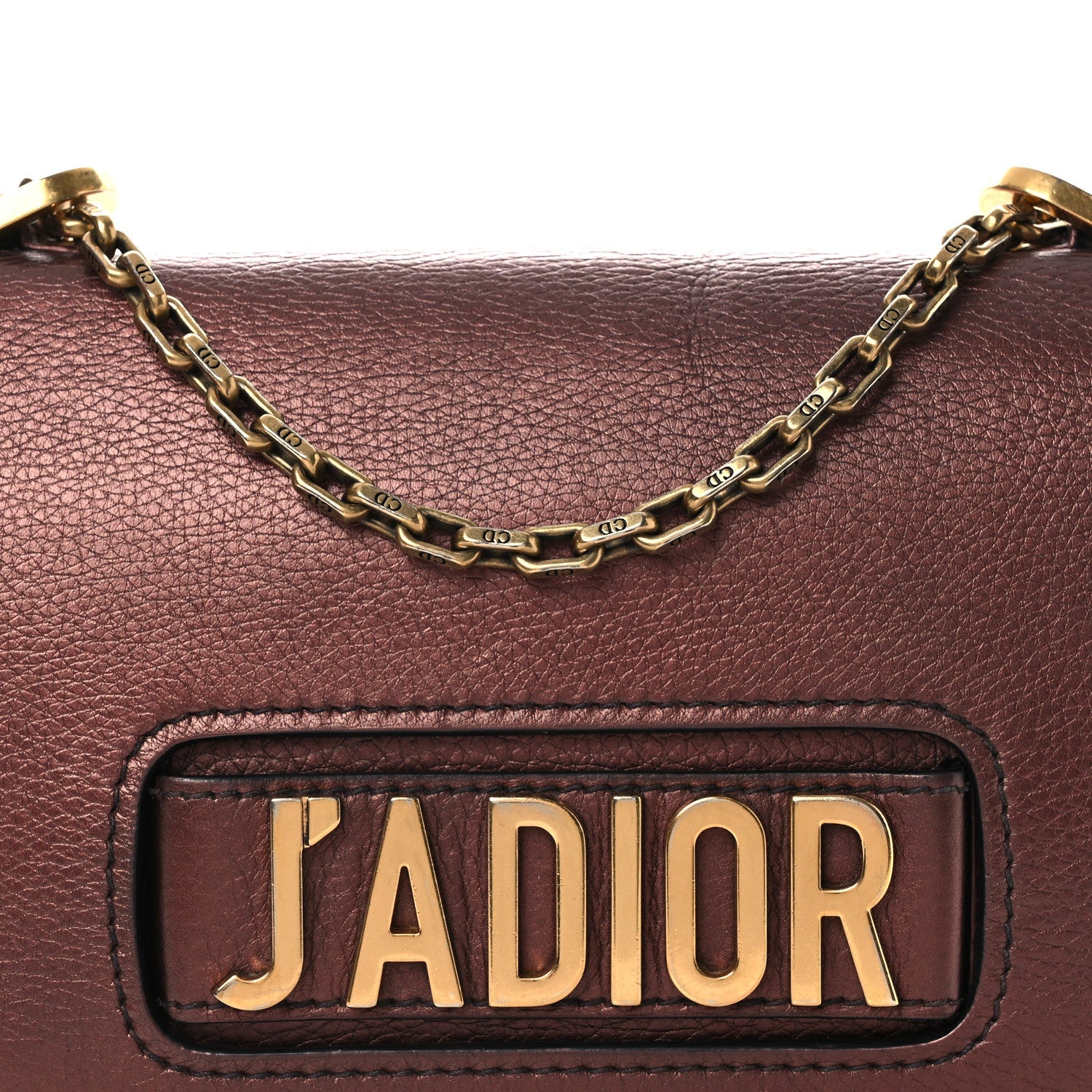 Metallic Calfskin J'AD1OR Chain Flap Bag Noisette