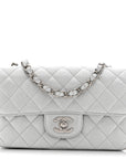 Metallic Lambskin Quilted Mini Rectangular Flap Silver