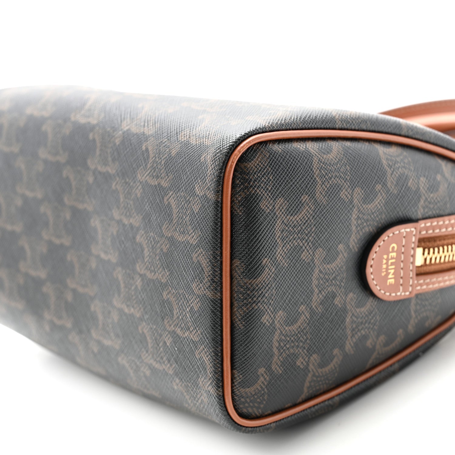 Triomphe Canvas Calfskin Small Boston Bag Tan