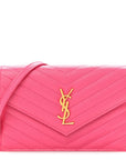 Grain De Poudre Matelasse Chevron Monogram Envelope Chain Wallet Fresh Fuchsia