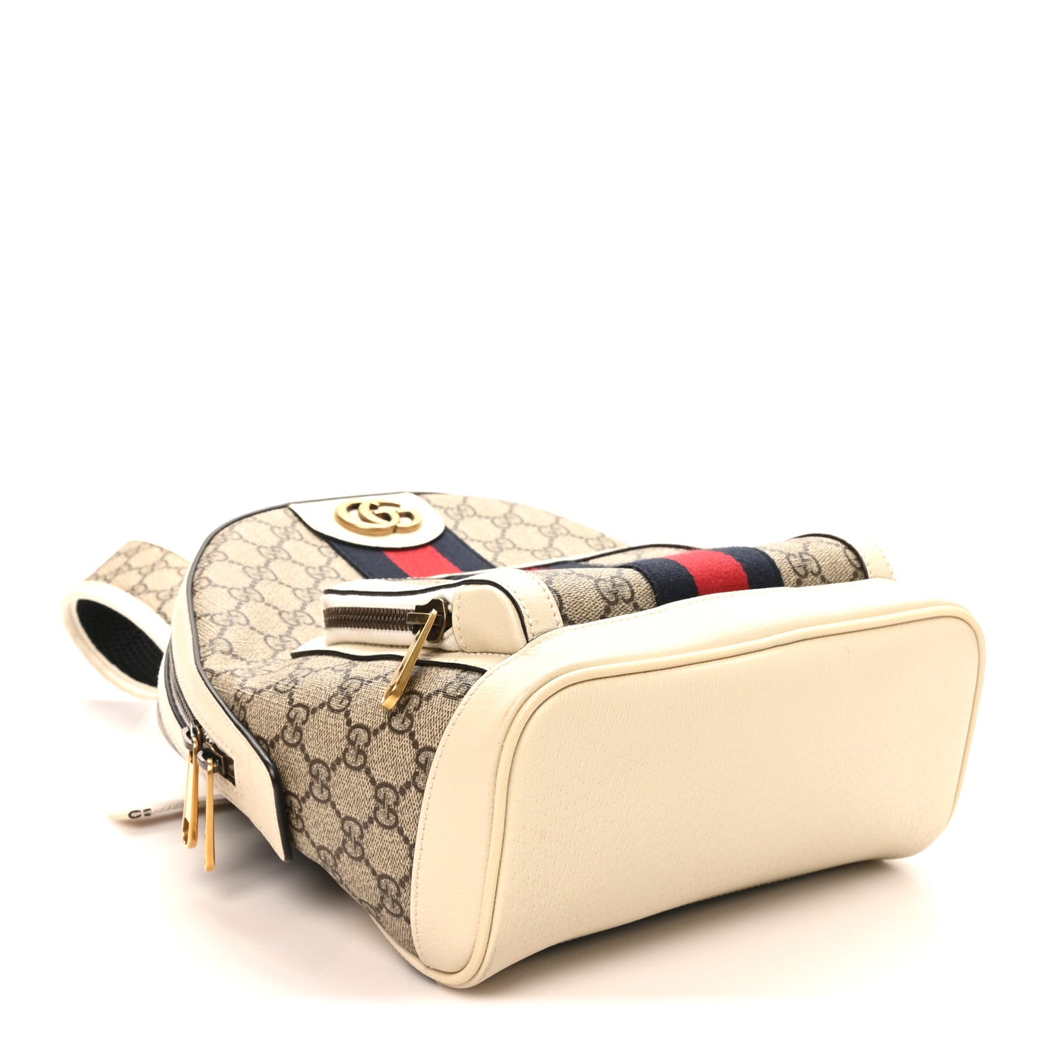 GG Supreme Monogram Textured Calfskin Web Small Ophidia Day Backpack Beige Ebony Mystic White