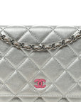 Metallic Lambskin Quilted Wallet On Chain WOC Silver