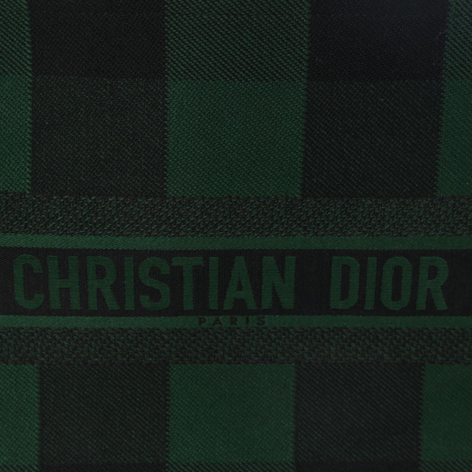 Canvas Embroidered Large Checkered Book Tote Black Green