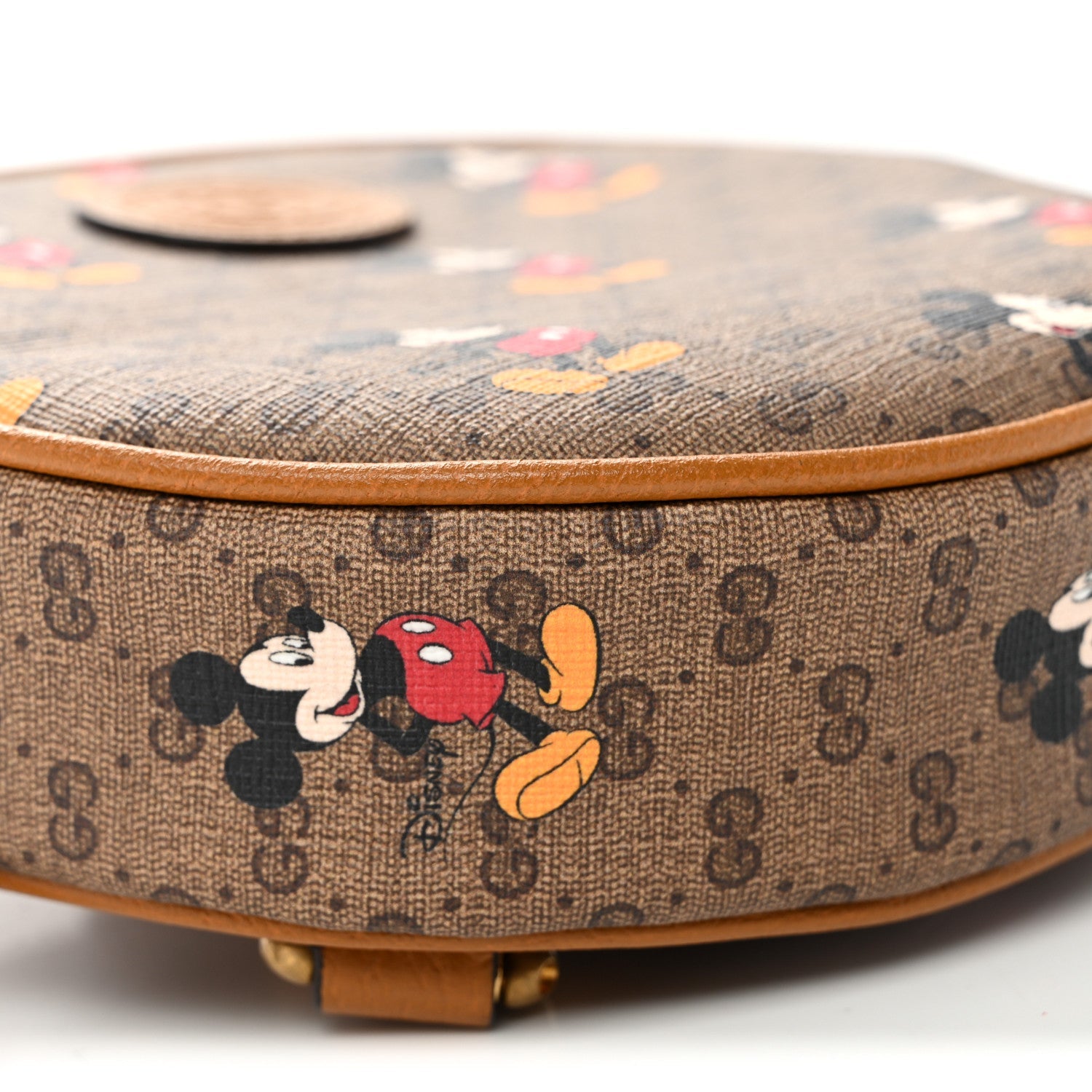 X DISNEY Mini Vintage GG Supreme Monogram Mickey Mouse Round Backpack  Beige Vintage Sun Oil