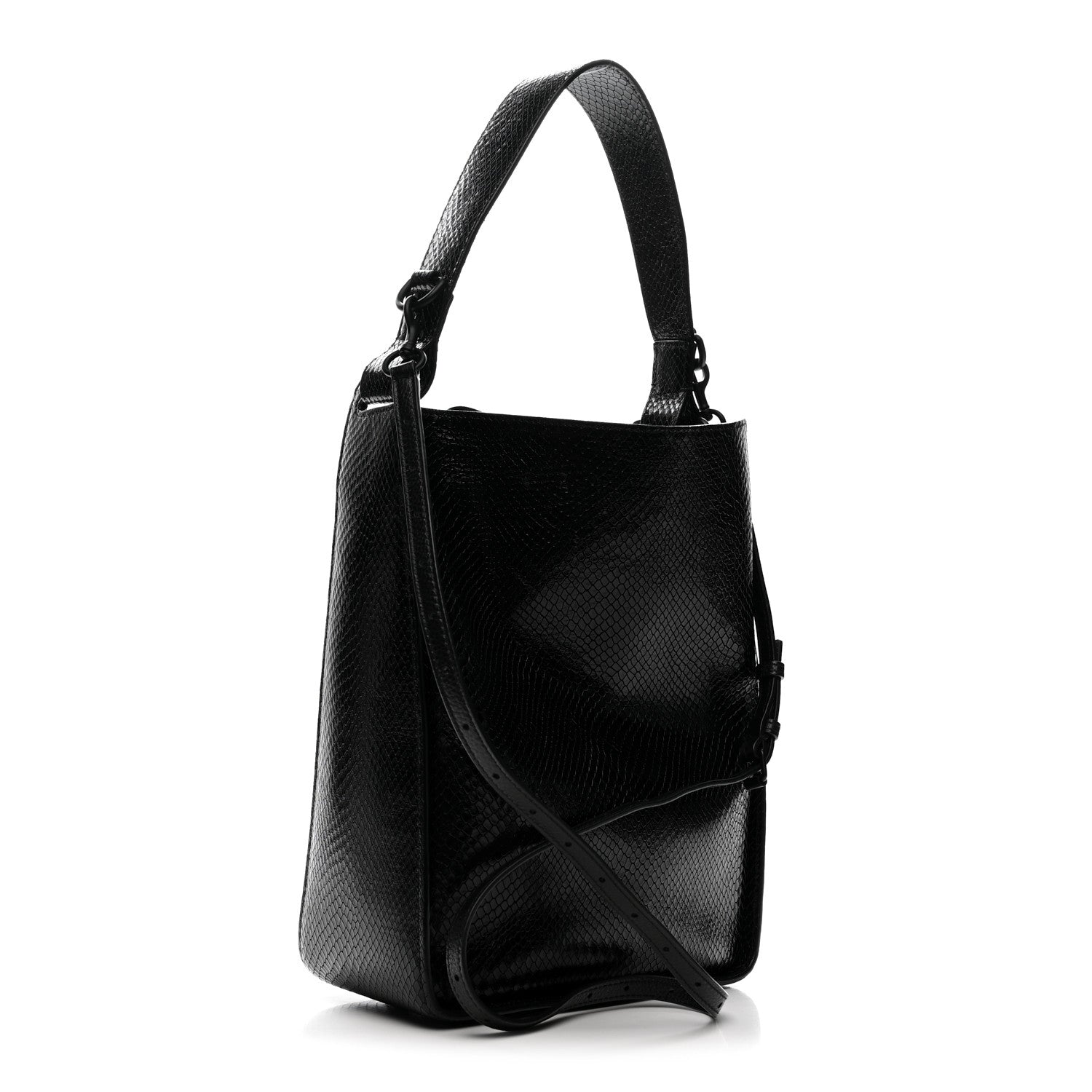 Extra Supple Calfskin Snakeskin Embossed Calfskin Small Tool 2.0 North-South Tote Black