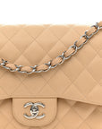 Caviar Quilted Jumbo Double Flap Light Beige
