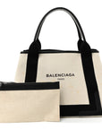 Cotton Canvas Satin Calfskin S Navy Cabas Natural Black