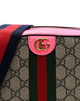 GG Supreme Monogram Textured Dollar Calfskin Web Ophidia Small Crossbody Bag Beige Ebony Fuchsia