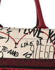 Canvas Embroidered Medium D1ORamour Graffiti Book Tote Latte Multicolor