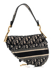 Oblique Embroidered Saddle Bag Blue