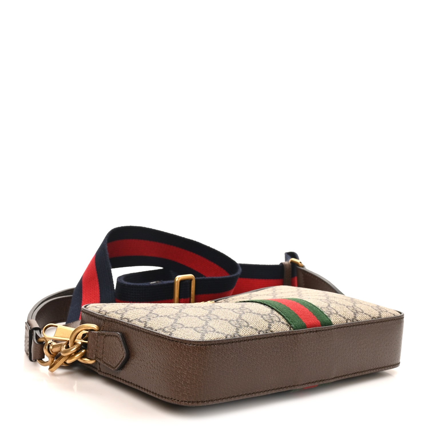 GG Supreme Monogram Textured Dollar Calfskin Web Ophidia Wristlet Shoulder Bag Beige Ebony New Acero