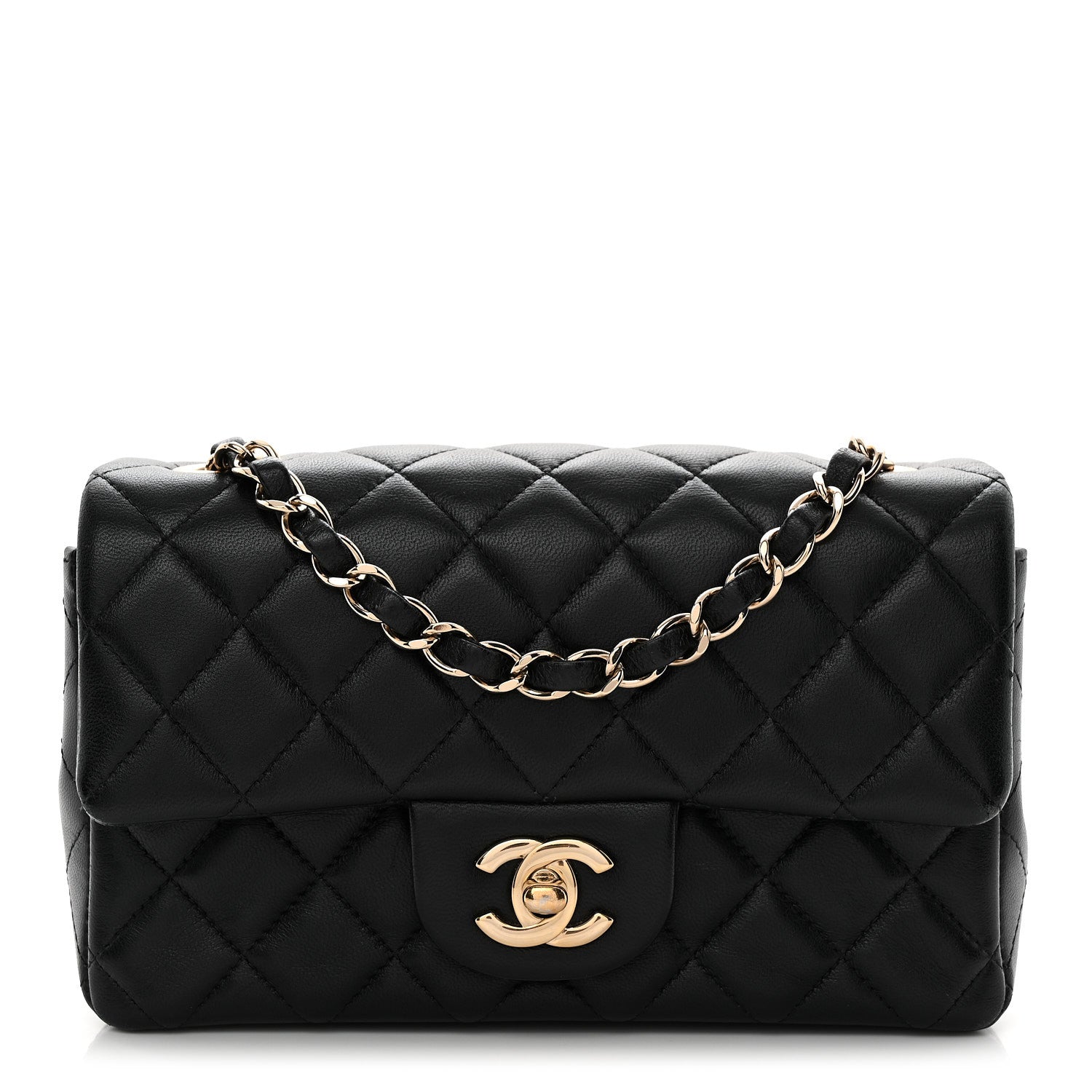 Lambskin Quilted Mini Rectangular Flap Black