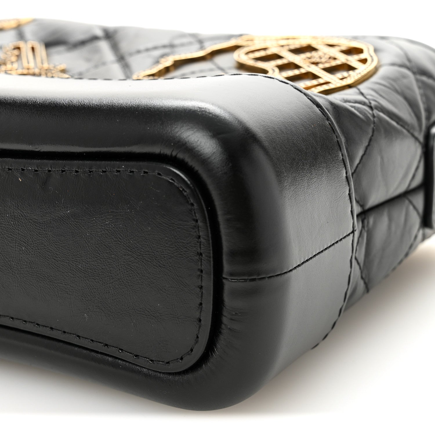 Aged Calfskin Quilted Charms Small Gabrielle Hobo Black