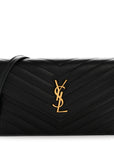 Grain De Poudre Matelasse Chevron Monogram Envelope Chain Wallet Black