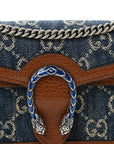New Denim GG Monogram Dollar Calfskin Enamel Super Mini Dionysus Shoulder Bag Blue Tea Cuir Epilog Electric Blue