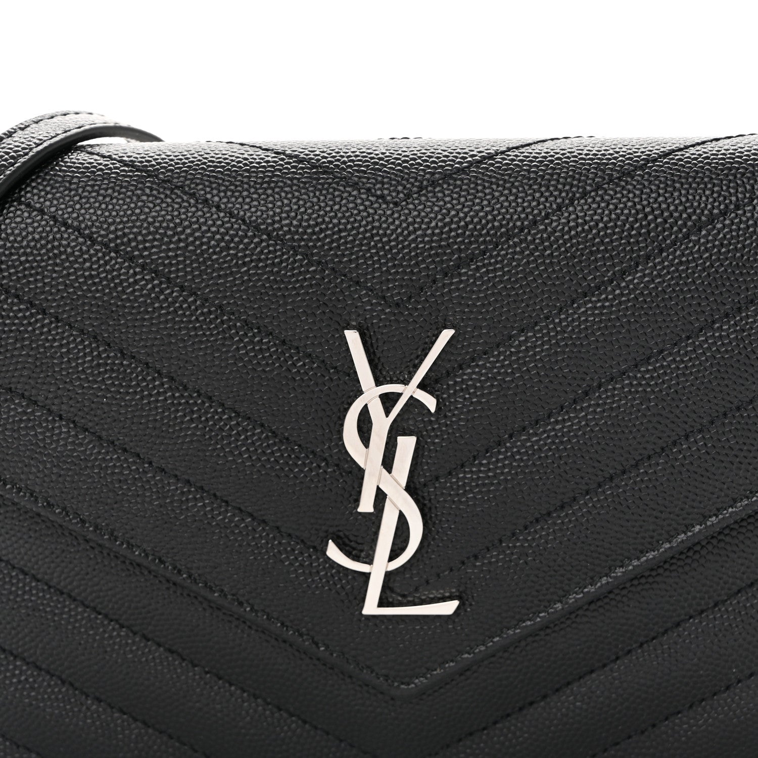 Grain De Poudre Matelasse Chevron Monogram Envelope Chain Wallet Black