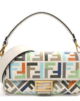 Canvas Vitello Seta FF Multicolor Embroidered Baguette Grezzo Multicolor Latte