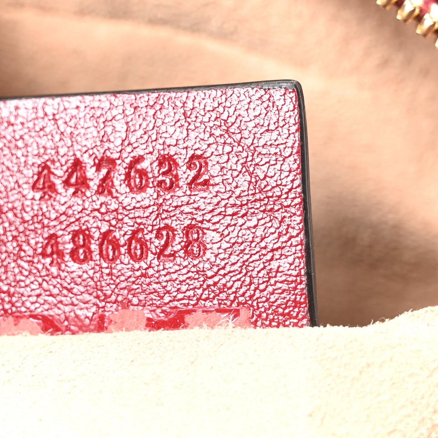 Monogram Azalea Calfskin Matelasse Diagonal Small GG Marmont Chain Shoulder Bag Beige Ebony New Cherry Red