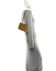 Sequin Mixed Fibers Leopard Print Mini Rectangular Flap Black Orange