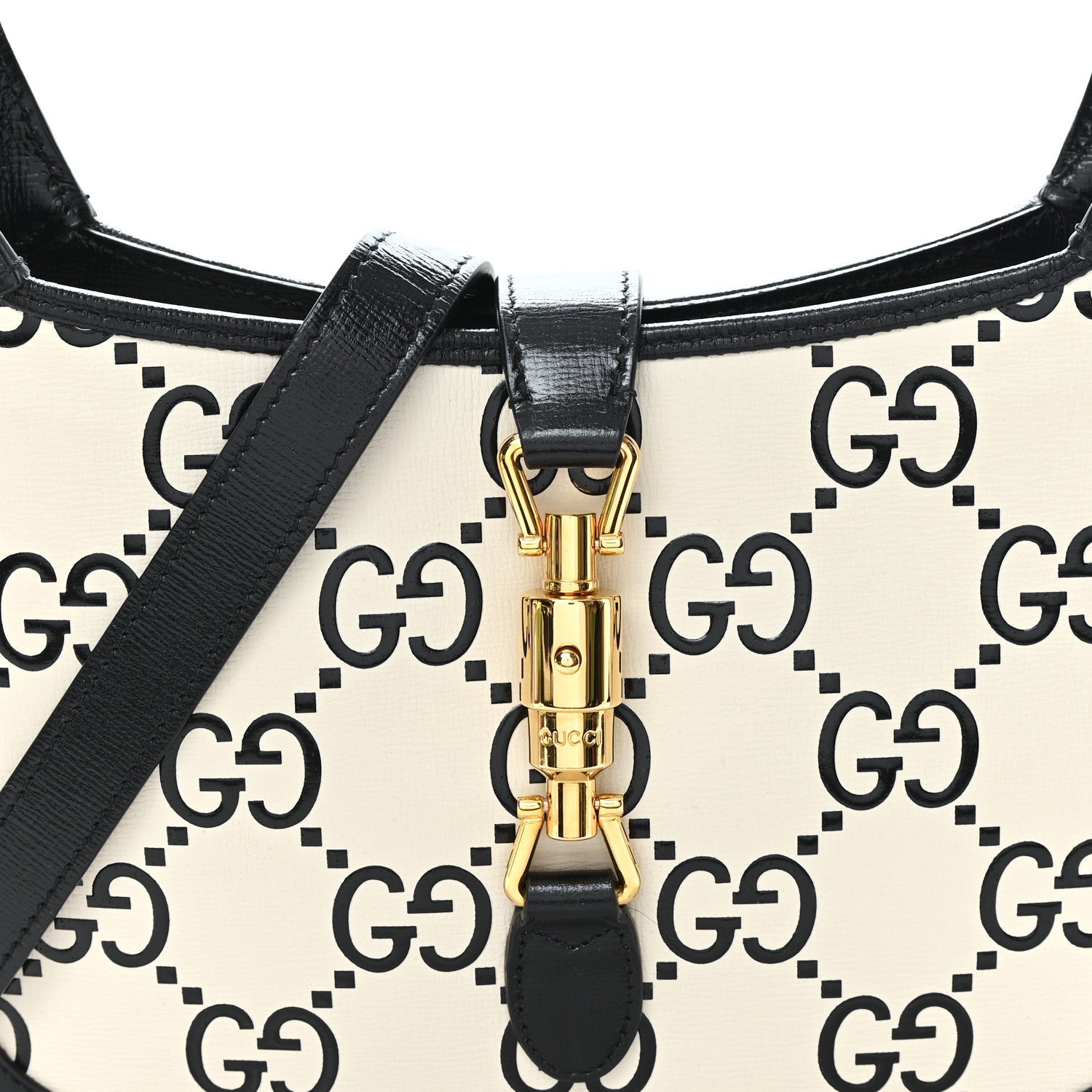 Azalea Calfskin GG Monogram Bi-Color Debossed Small Jackie 1961 Hobo Mystic White Black