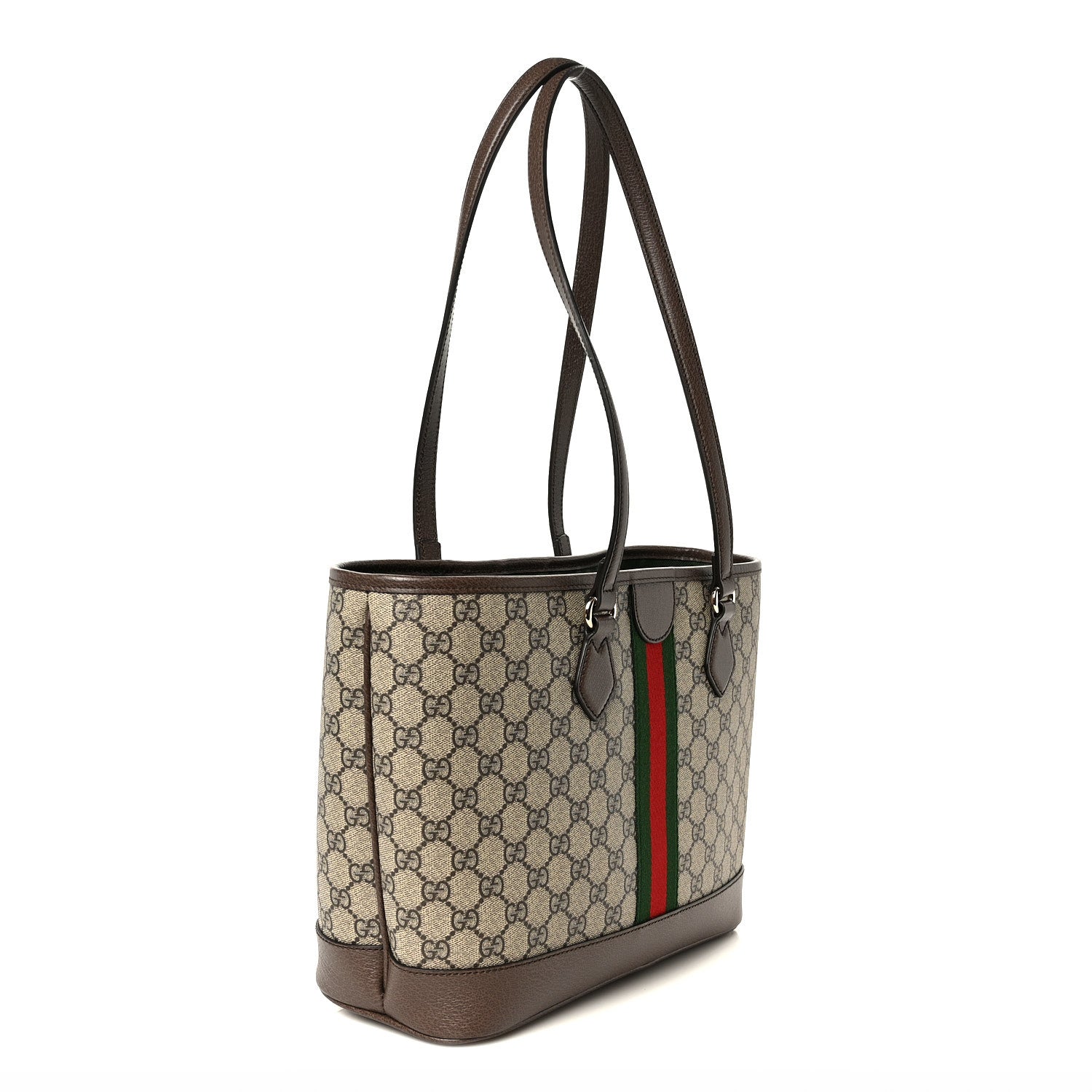 GG Supreme Monogram Textured Calfskin Web Small Ophidia Shoulder Tote Bag Beige Ebony New Acero
