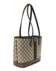 GG Supreme Monogram Textured Calfskin Web Small Ophidia Shoulder Tote Bag Beige Ebony New Acero