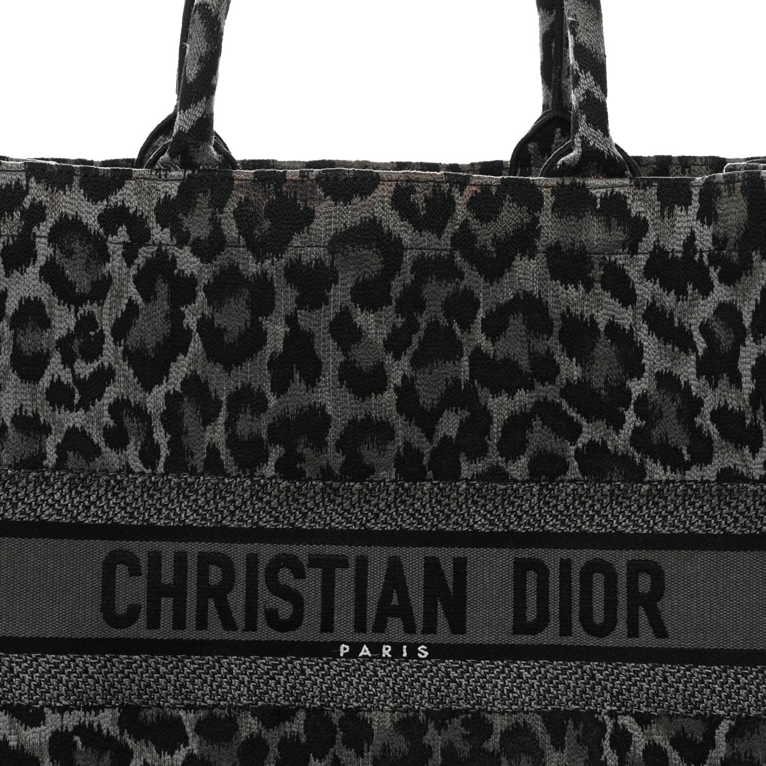 Canvas Mizza Embroidered Large Leopard Book Tote Grey