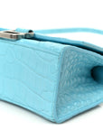 Shiny Calfskin Crocodile Embossed Hourglass Top Handle Bag XS Turquoise