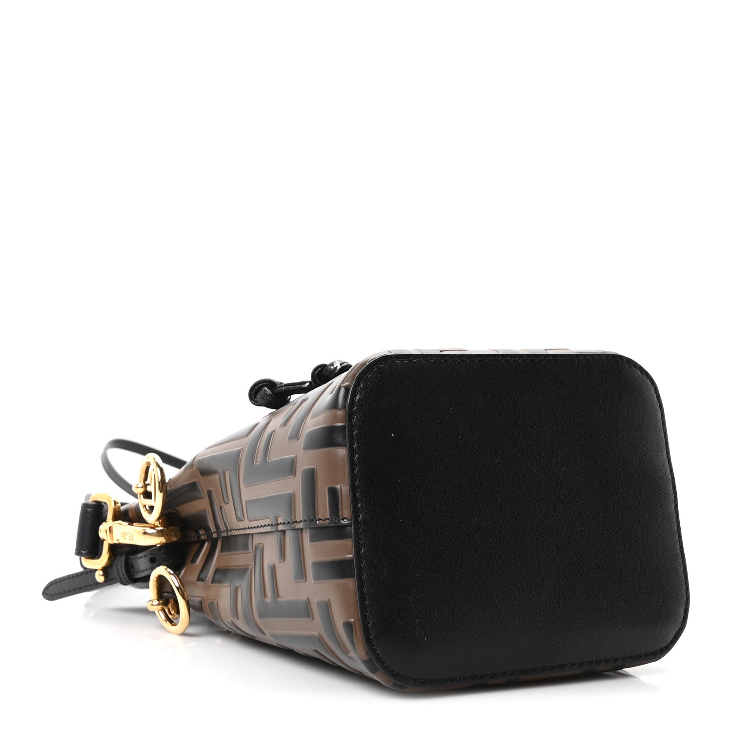 Vitello Liberty F is FNDI Bi-Color FF 1974 Embossed Mini Mon Tresor Bucket Bag Maya Black