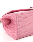Shiny Calfskin Crocodile Embossed Hourglass Top Handle Bag XS Sweet Pink
