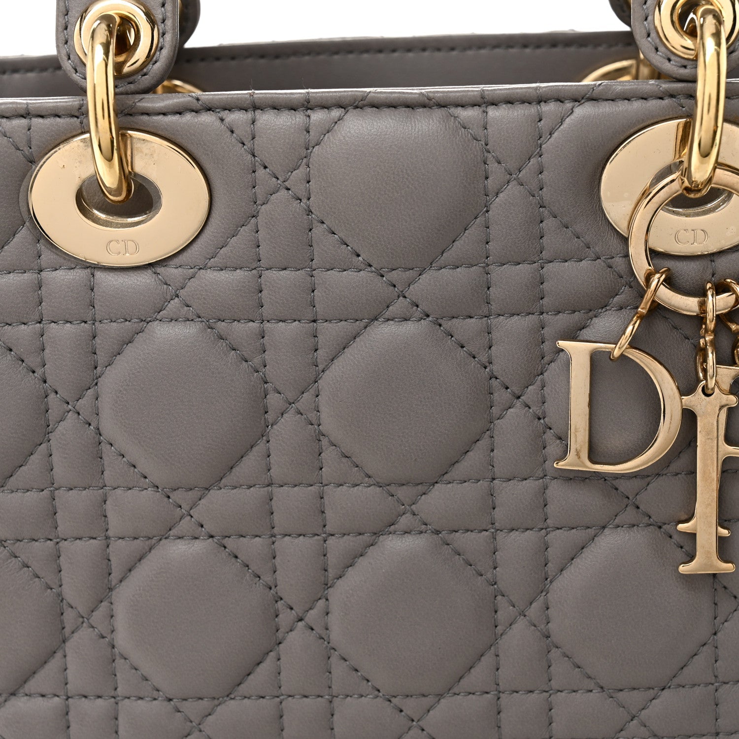 Lambskin Cannage Small Lucky Badges My Lady D1OR Grey