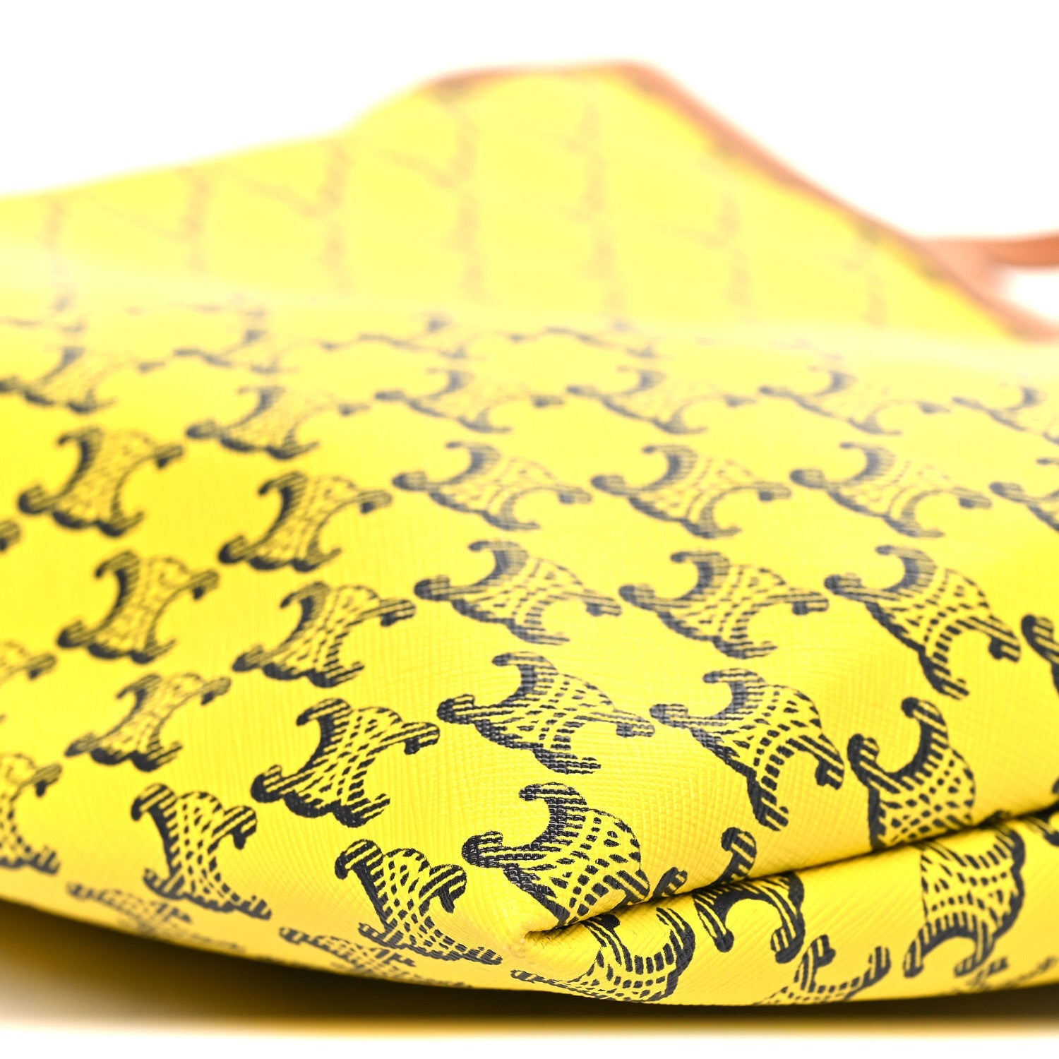 Triomphe Canvas Calfskin Medium Flat Shopper Tote Yellow Navy