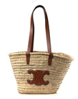 Raffia Calfskin Triomphe Medium Panier Tan