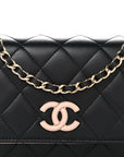 Lambskin Quilted Mini Wallet on Chain WOC Black Pink