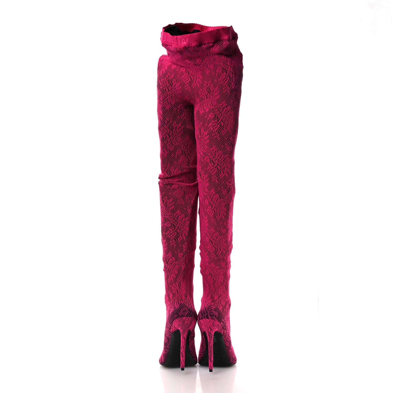 Lace Jersey Pantaleggings Pointed Toe Knife Thigh High Boots 39 Black Pink